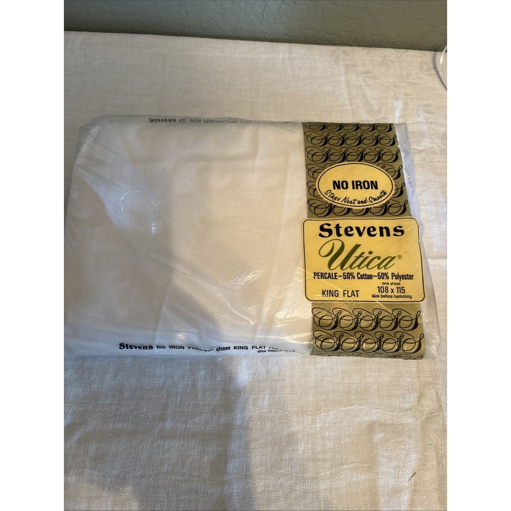 VTG NEWStevens Utica No-Iron King Flat Sheet Cotton/Poly Solid White 108 x 115"